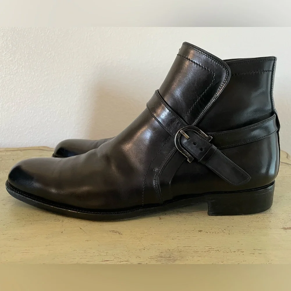 Salvatore Ferragamo Made in Italy Black Ankle Boot Ankle‎ Belt Detail 12 D $1450